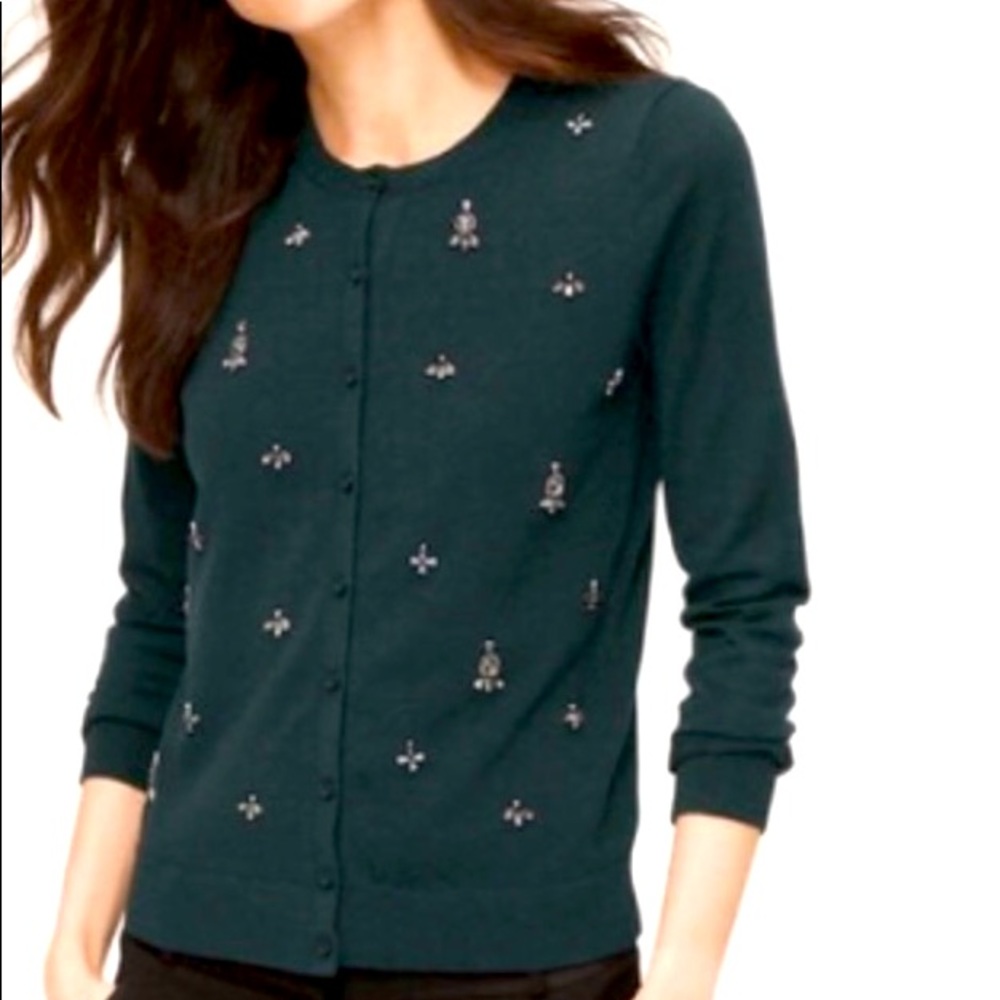 LOFT dark green embellished cardigan